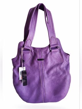 Joe's NWT Grape Purple Large Pebbled Leather Slouchy Hobo Handbag Purse Boho